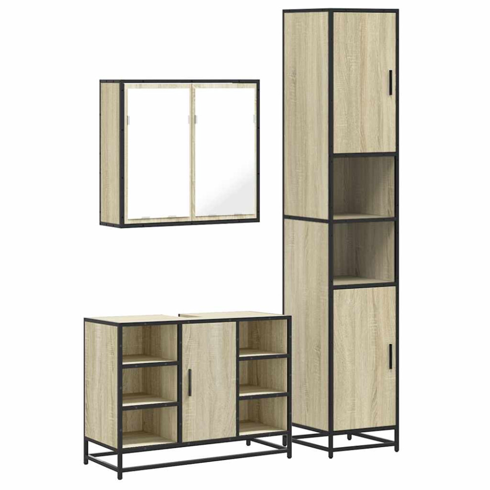 (sonoma oak) vidaXL 4 Piece Bathroom Furniture Set Grey Sonoma Engineered Wood