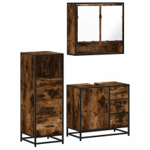 (smoked oak) vidaXL 3 Piece Bathroom Furniture Set Smoked Oak Engineered Wood