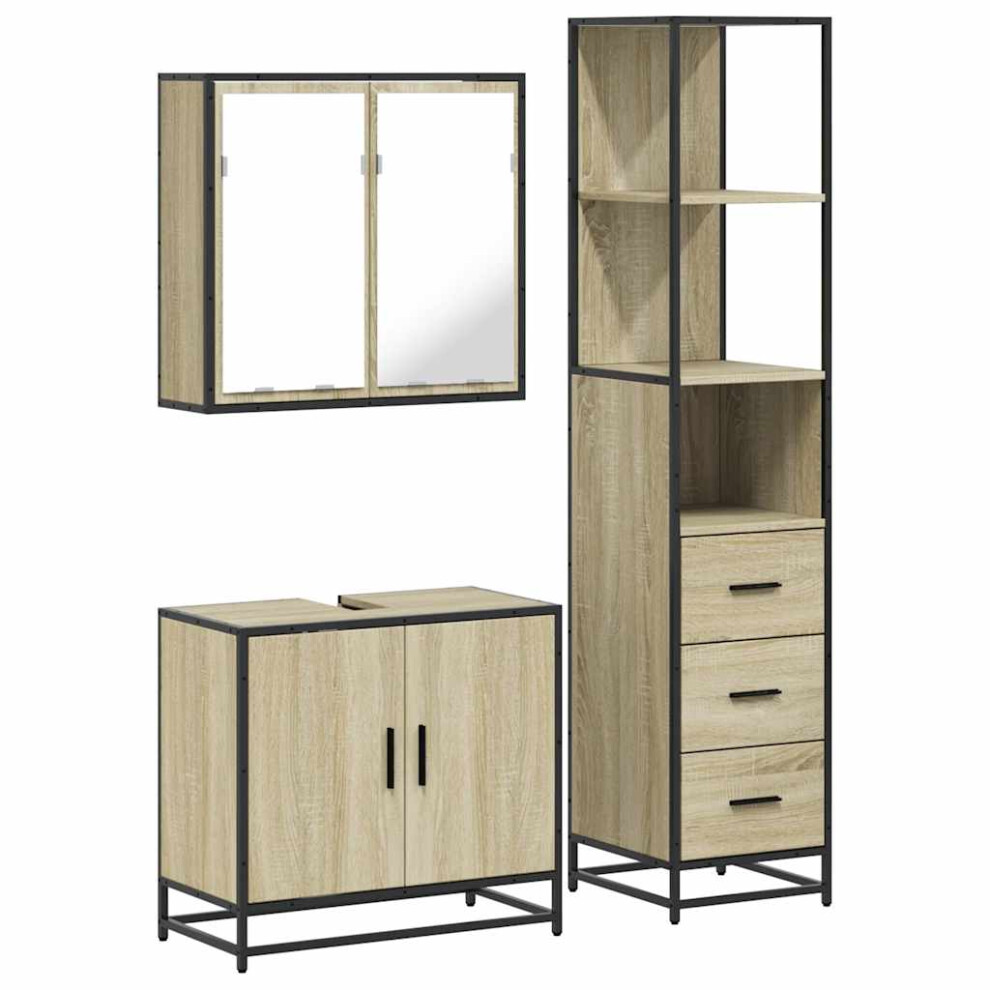 (sonoma oak) vidaXL 3 Piece Bathroom Furniture Set Grey Sonoma Engineered Wood