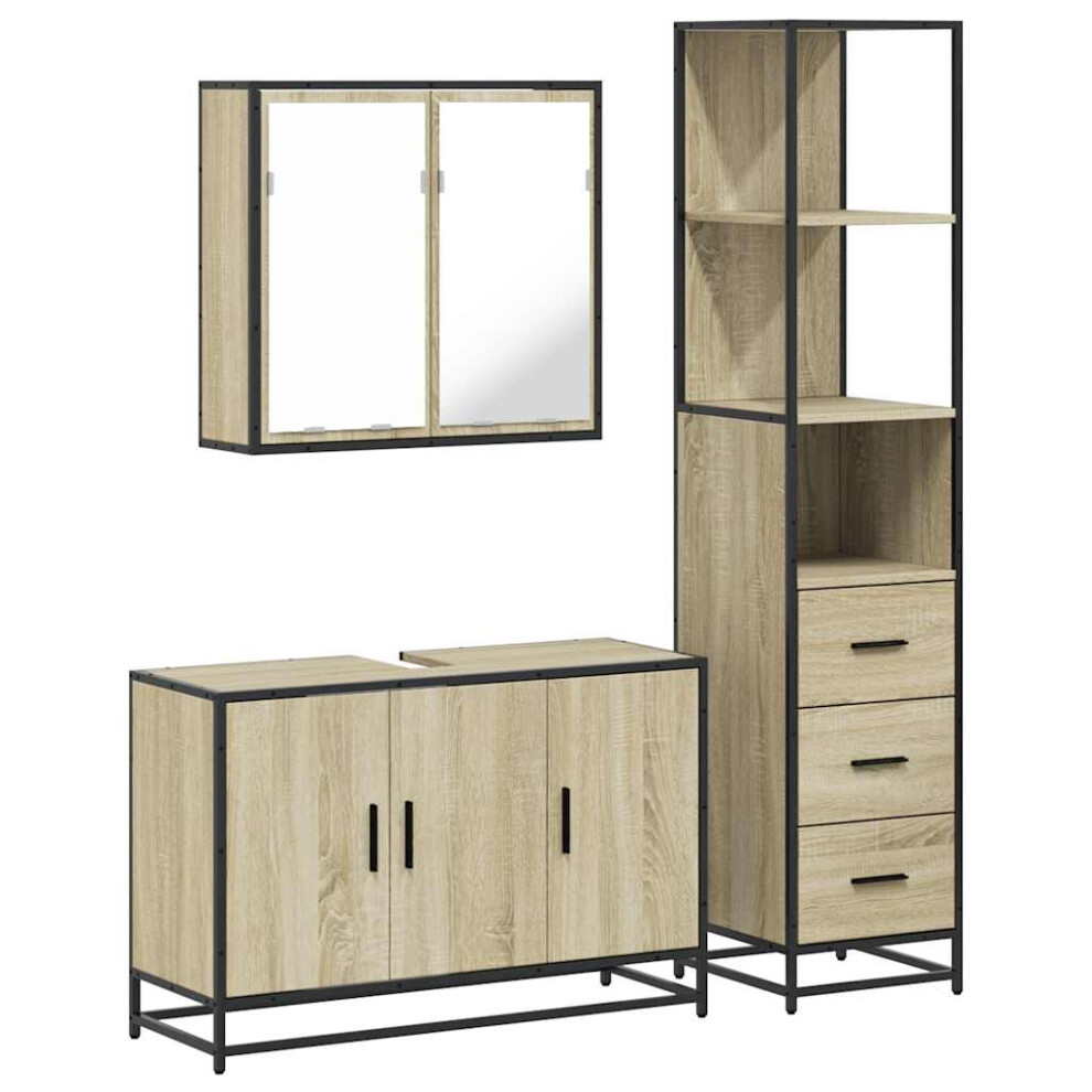 (sonoma oak) vidaXL 3 Piece Bathroom Furniture Set Black Engineered Wood bathroom cabinet