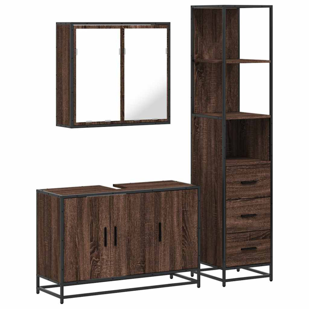 (brown oak) vidaXL 3 Piece Bathroom Furniture Set Black Engineered Wood Bathroom Cabinet