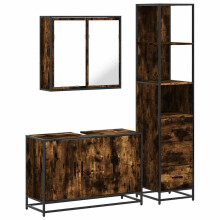 (smoked oak) vidaXL 3 Piece Bathroom Furniture Set Black Engineered Wood bathroom cabinet