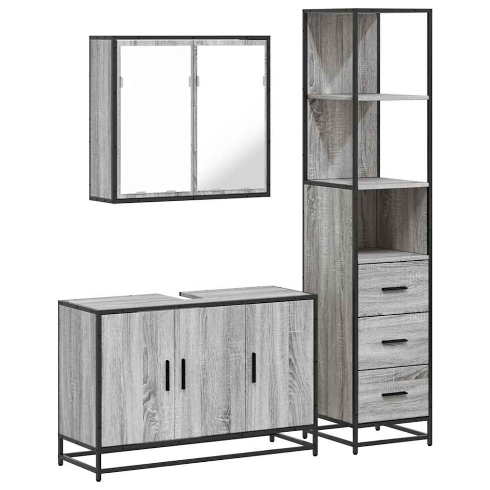 (grey sonoma) vidaXL 3 Piece Bathroom Furniture Set Black Engineered Wood Bathroom Cabinet