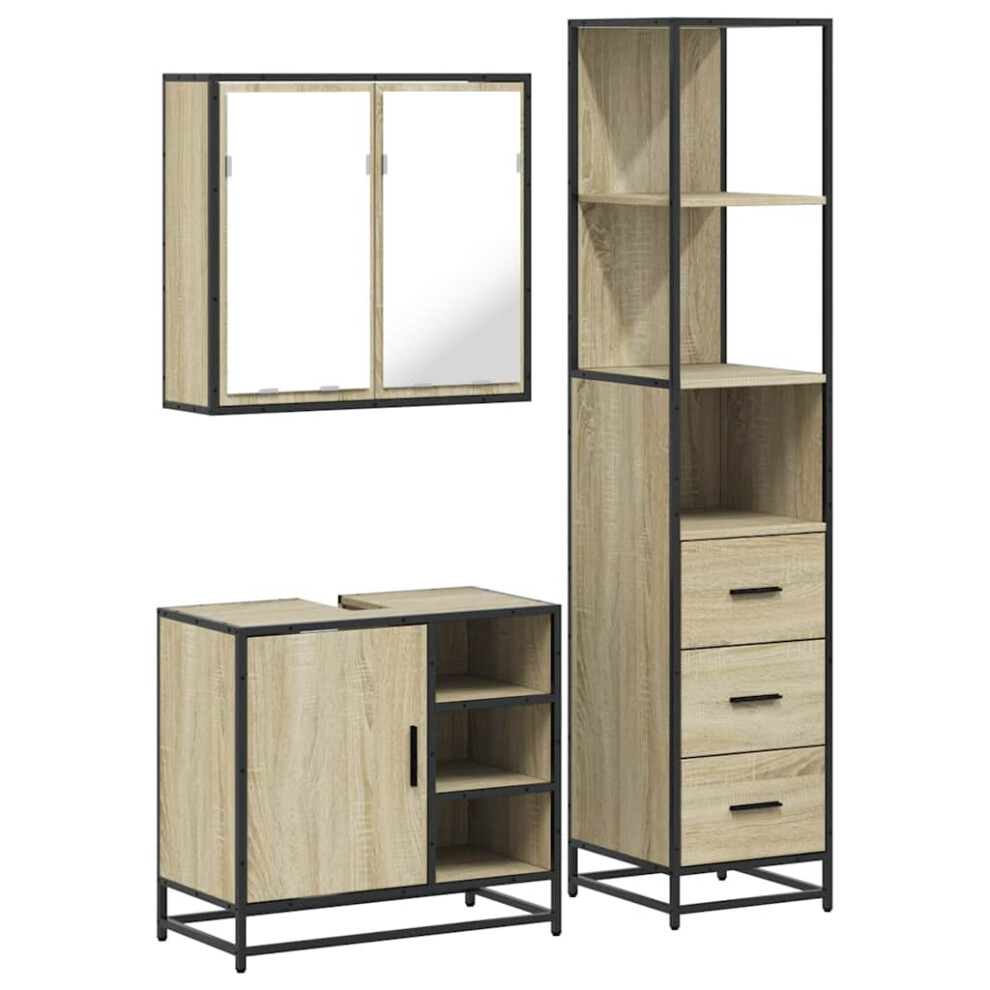 Vidaxl (Sonoma Oak) 3 Piece Bathroom Furniture Set Brown Oak Engineered Wood