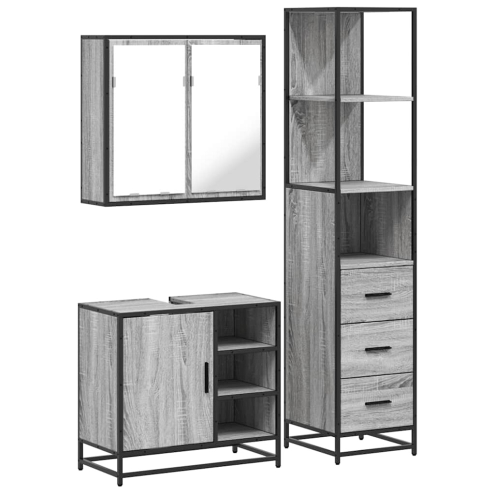 (grey sonoma) vidaXL 3 Piece Bathroom Furniture Set Brown Oak Engineered Wood