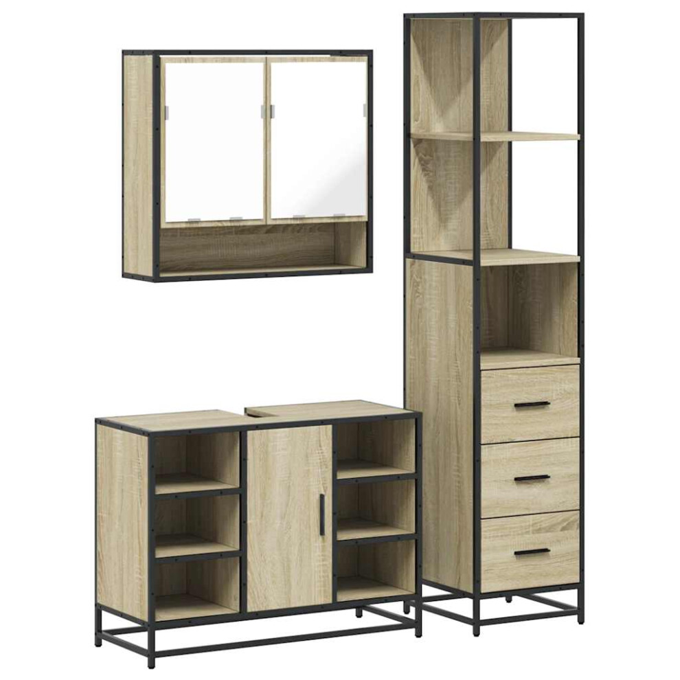 Vidaxl (Sonoma Oak) Bathroom Furniture Set 3Â Piece Cupboard Sink Cabinet Engineered Wood