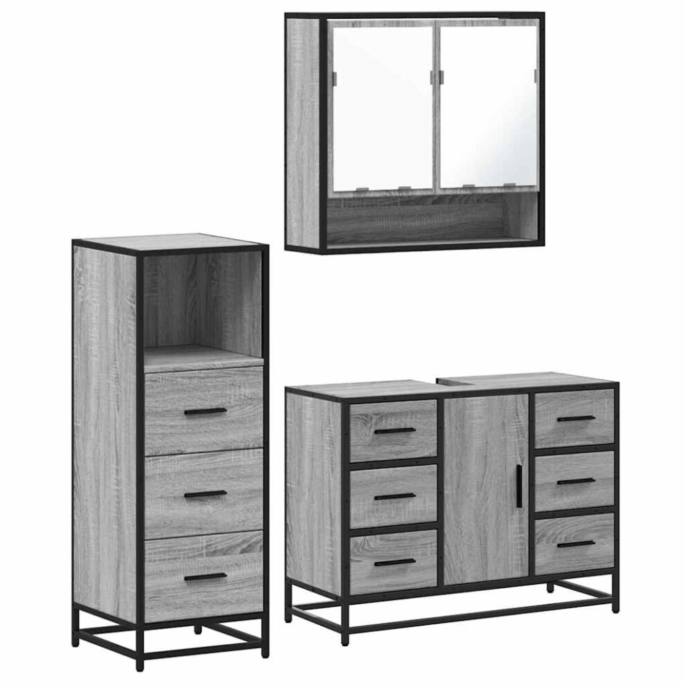 (grey sonoma) vidaXL 3 Piece Bathroom Furniture Set Sonoma Oak Engineered Wood