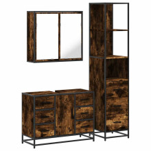 (smoked oak) vidaXL Bathroom Furniture Set Sink Cabinet Cupboard 3 Piece Engineered Wood