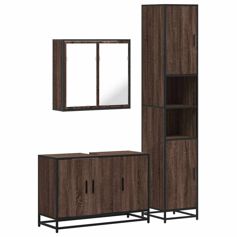 (brown oak) vidaXL 4 Piece Bathroom Furniture Set Smoked Oak Engineered Wood