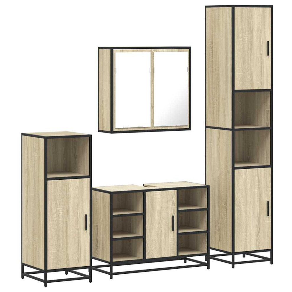 Vidaxl (Sonoma Oak) 4Â Piece Bathroom Furniture Setâ Black Engineered Wood Bathroom Cabinet