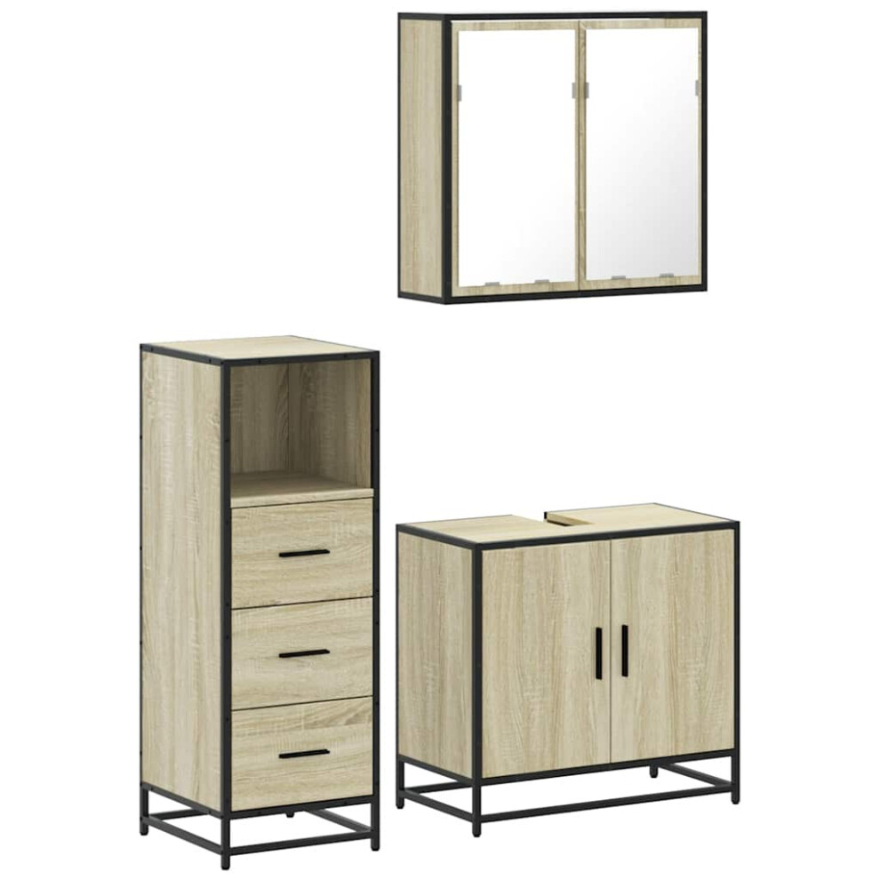 (sonoma oak) vidaXL 3 Piece Bathroom Furniture Set Black Engineered Wood bathroom cabinet