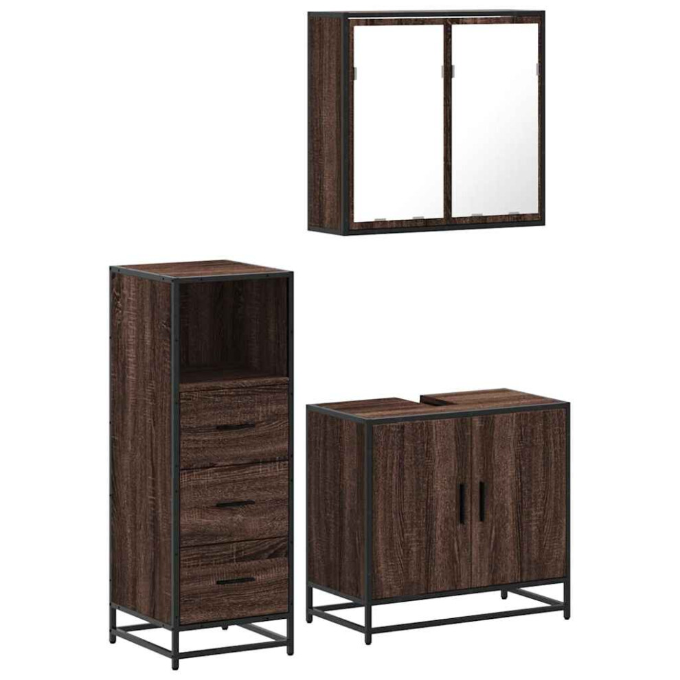 (brown oak) vidaXL 3 Piece Bathroom Furniture Set Black Engineered Wood bathroom cabinet