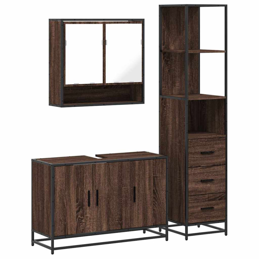 (brown oak) vidaXL 3 Piece Bathroom Furniture Set Sonoma Oak Engineered Wood