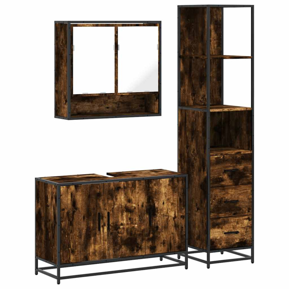 (smoked oak) vidaXL 3 Piece Bathroom Furniture Set Sonoma Oak Engineered Wood