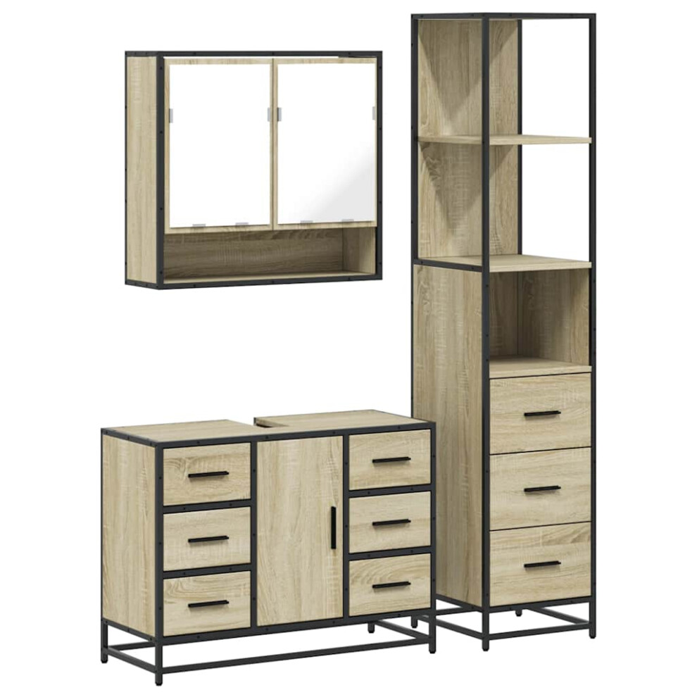 Vidaxl (Sonoma Oak) 3 Piece Bathroom Furniture Set Smoked Oak Engineered Wood