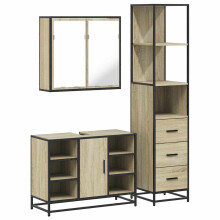 (sonoma oak) vidaXL 3 Piece Bathroom Furniture Set Brown Oak Engineered Wood
