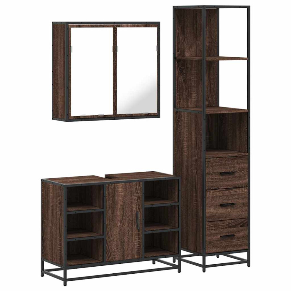 (brown oak) vidaXL 3 Piece Bathroom Furniture Set Brown Oak Engineered Wood