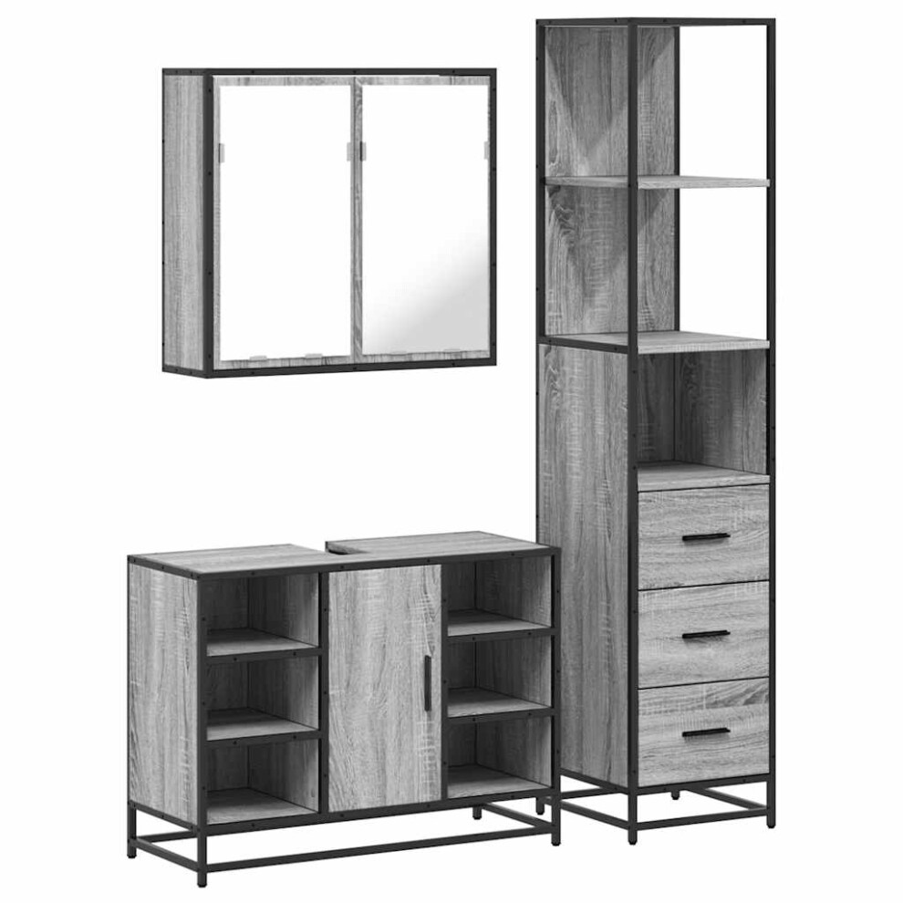 (grey sonoma) vidaXL 3 Piece Bathroom Furniture Set Brown Oak Engineered Wood