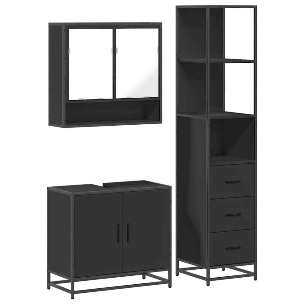 (black) vidaXL 3 Piece Bathroom Furniture Set Sonoma Oak Engineered Wood