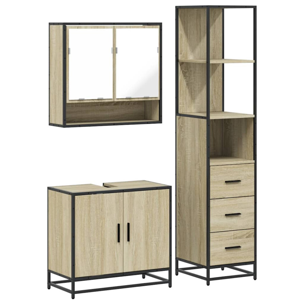 (sonoma oak) vidaXL 3 Piece Bathroom Furniture Set Sonoma Oak Engineered Wood