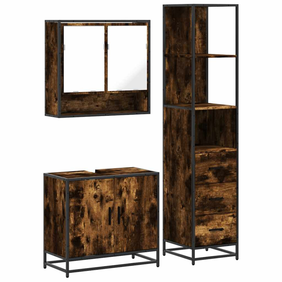 (smoked oak) vidaXL 3 Piece Bathroom Furniture Set Sonoma Oak Engineered Wood