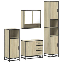 (sonoma oak) vidaXL 4Â Piece Bathroom Furniture SetÂ Smoked Oak Engineered Wood