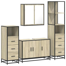 (sonoma oak) vidaXL 4Â Piece Bathroom Furniture SetÂ Black Engineered Wood bathroom cabinet