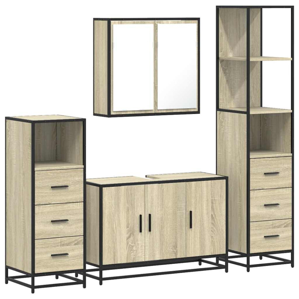 Vidaxl (Sonoma Oak) 4Â Piece Bathroom Furniture Setâ Black Engineered Wood Bathroom Cabinet