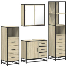 (sonoma oak) vidaXL 4 Piece Bathroom Furniture Set Brown Oak Engineered Wood