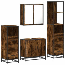 (smoked oak) vidaXL 4 Piece Bathroom Furniture Set Sonoma Oak Engineered Wood