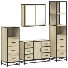 (sonoma oak) vidaXL 4 Piece Bathroom Furniture Set Black Engineered Wood bathroom cabinet