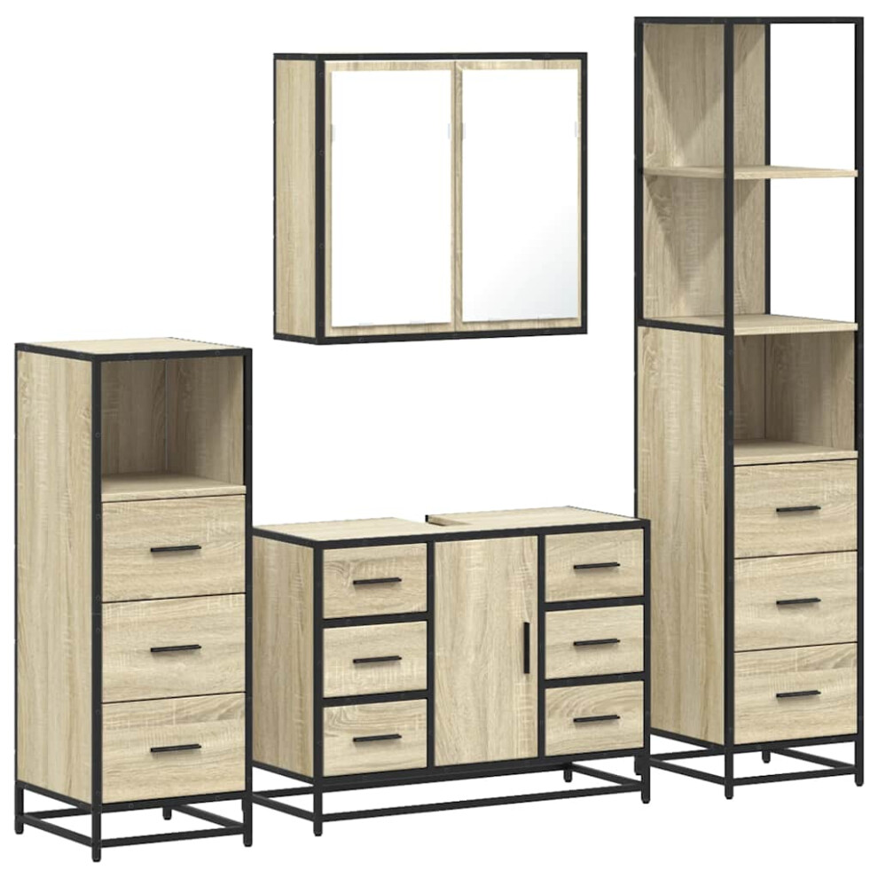 Vidaxl (Sonoma Oak) 4Â Piece Bathroom Furniture Setâ Black Engineered Wood Bathroom Cabinet