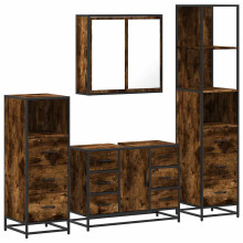 (smoked oak) vidaXL 4 Piece Bathroom Furniture Set Black Engineered Wood bathroom cabinet