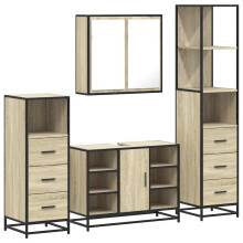 (sonoma oak) vidaXL 4 Piece Bathroom Furniture Set Sonoma Oak Engineered Wood