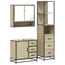 (sonoma oak) vidaXL 3 Piece Bathroom Furniture Set Grey Sonoma Engineered Wood