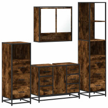 (smoked oak) vidaXL 4 Piece Bathroom Furniture Set Black Engineered Wood bathroom cabinet