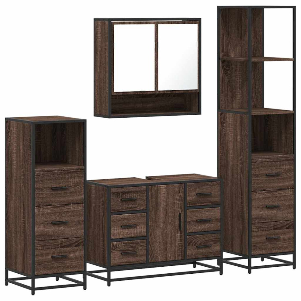 (brown oak) vidaXL 4ÃÂ Piece Bathroom Furniture SetÃÂ Black Engineered Wood bathroom cabinet-image-OPC-PFW7SRS-NEW