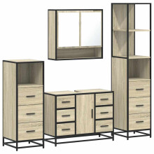 (sonoma oak) vidaXL 4Â Piece Bathroom Furniture SetÂ Black Engineered Wood bathroom cabinet