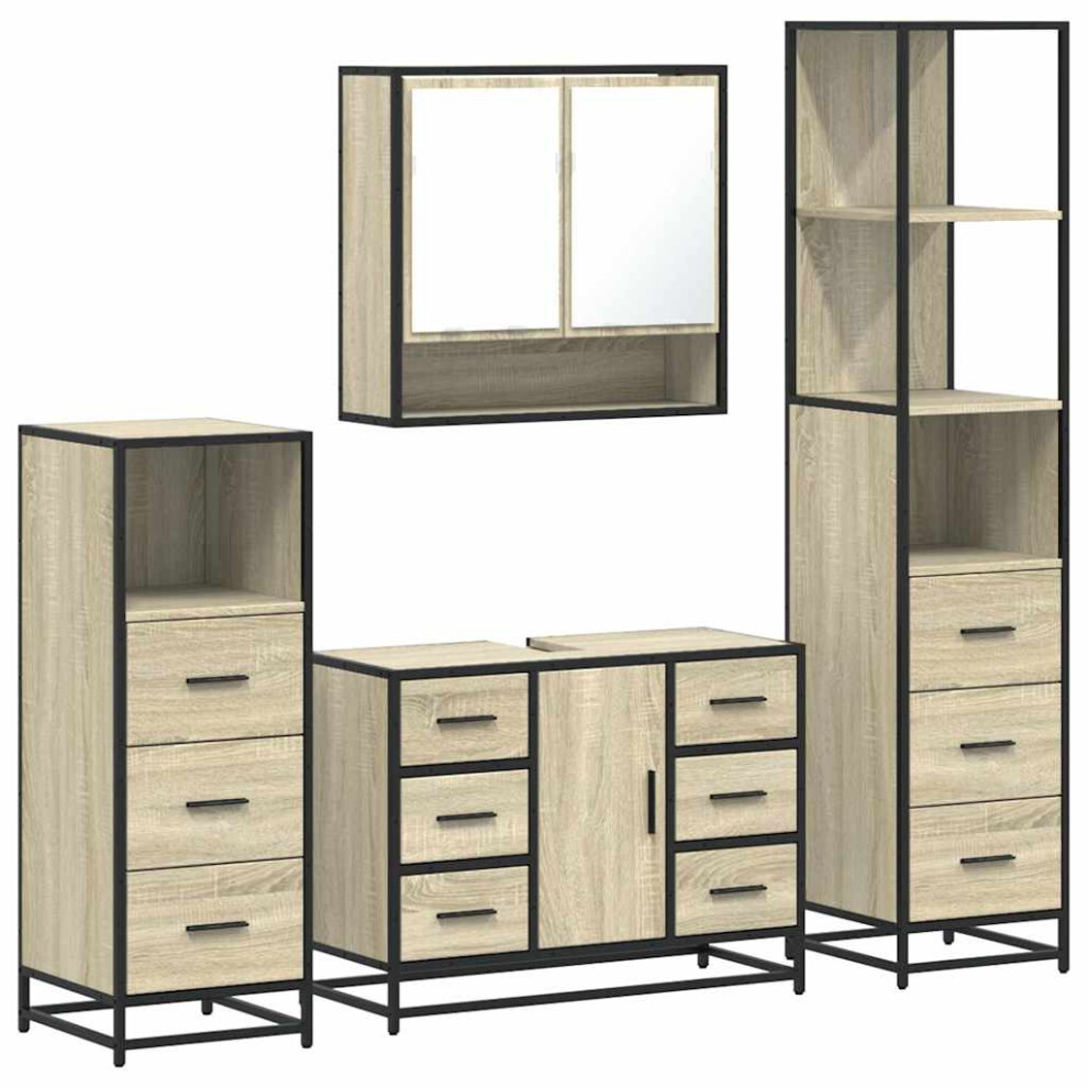 Vidaxl (Sonoma Oak) 4Â Piece Bathroom Furniture Setâ Black Engineered Wood Bathroom Cabinet
