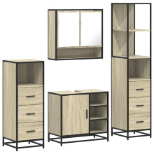 (sonoma oak) vidaXL 4Â Piece Bathroom Furniture SetÂ Brown Oak Engineered Wood