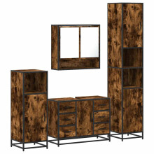 (smoked oak) vidaXL Bathroom Furniture Set 4Â Piece Cupboard Sink Cabinet Engineered Wood