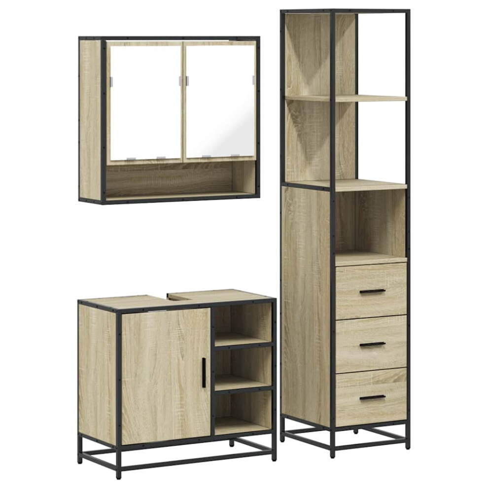 Vidaxl (Sonoma Oak) 3 Piece Bathroom Furniture Set Black Engineered Wood Bathroom Cabinet