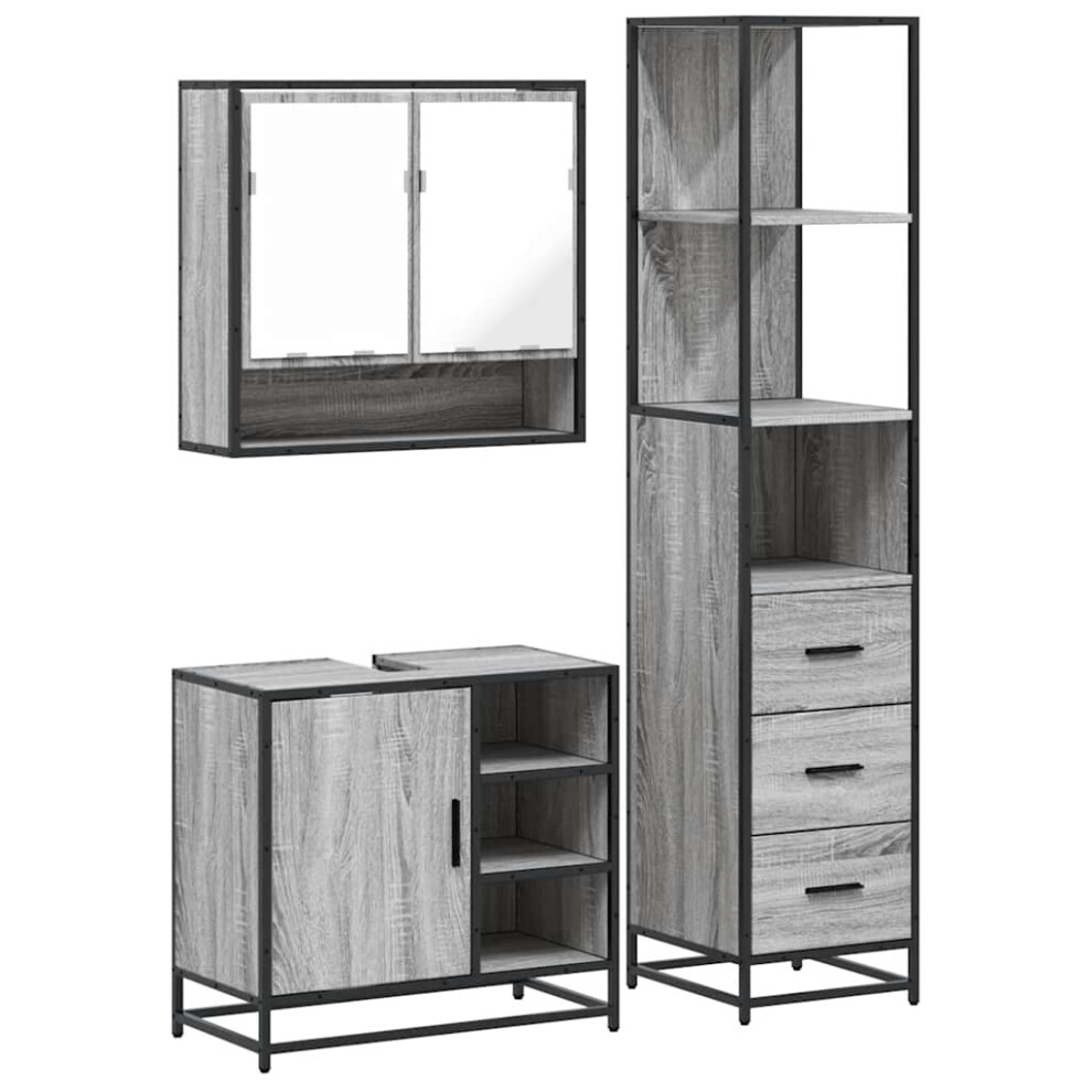 (grey sonoma) vidaXL 3 Piece Bathroom Furniture Set Black Engineered Wood Bathroom Cabinet