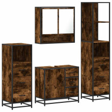 (smoked oak) vidaXL 4 Piece Bathroom Furniture Set Sonoma Oak Engineered Wood