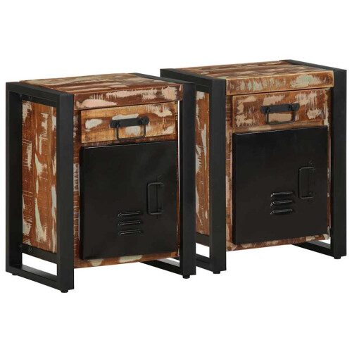 VidaXL (multicolour, 2 pcs) vidaXL Bedside Cabinet Nightstand Bed Side Cabinet Solid Rough Wood Mango