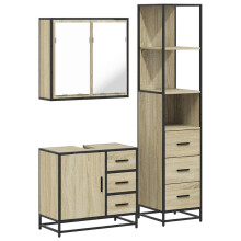 (sonoma oak) vidaXL 3 Piece Bathroom Furniture Set Black Engineered Wood bathroom cabinet