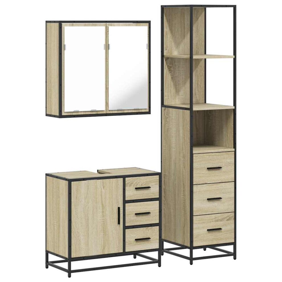 Vidaxl (Sonoma Oak) 3 Piece Bathroom Furniture Set Black Engineered Wood Bathroom Cabinet