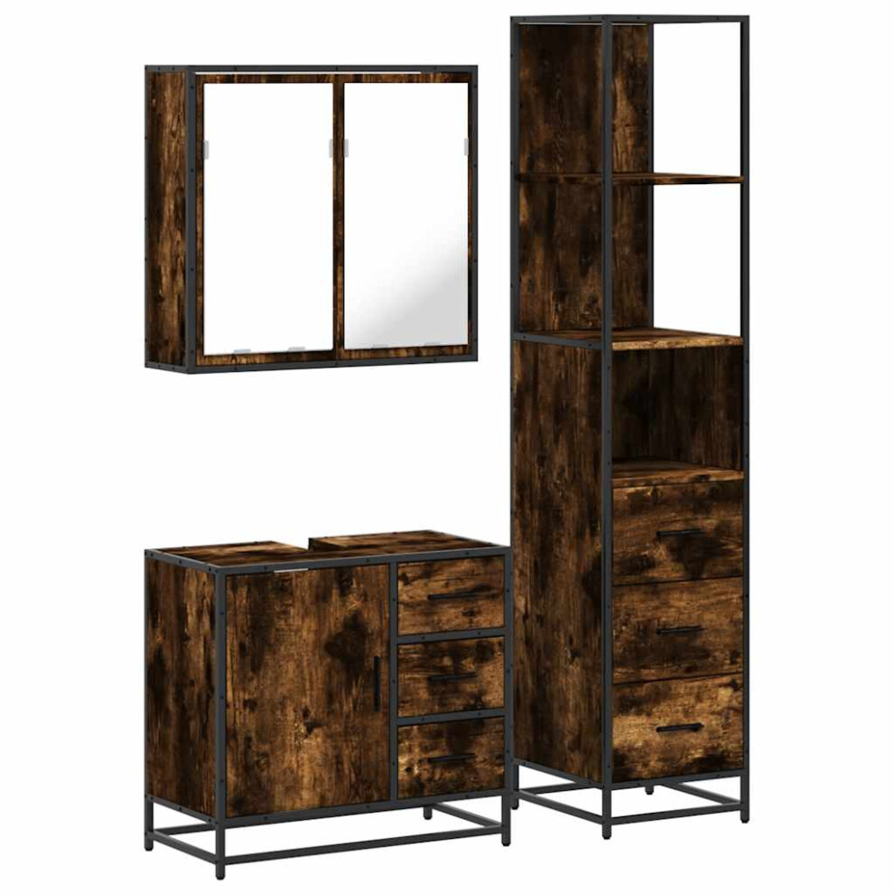 (smoked oak) vidaXL 3 Piece Bathroom Furniture Set Black Engineered Wood Bathroom Cabinet