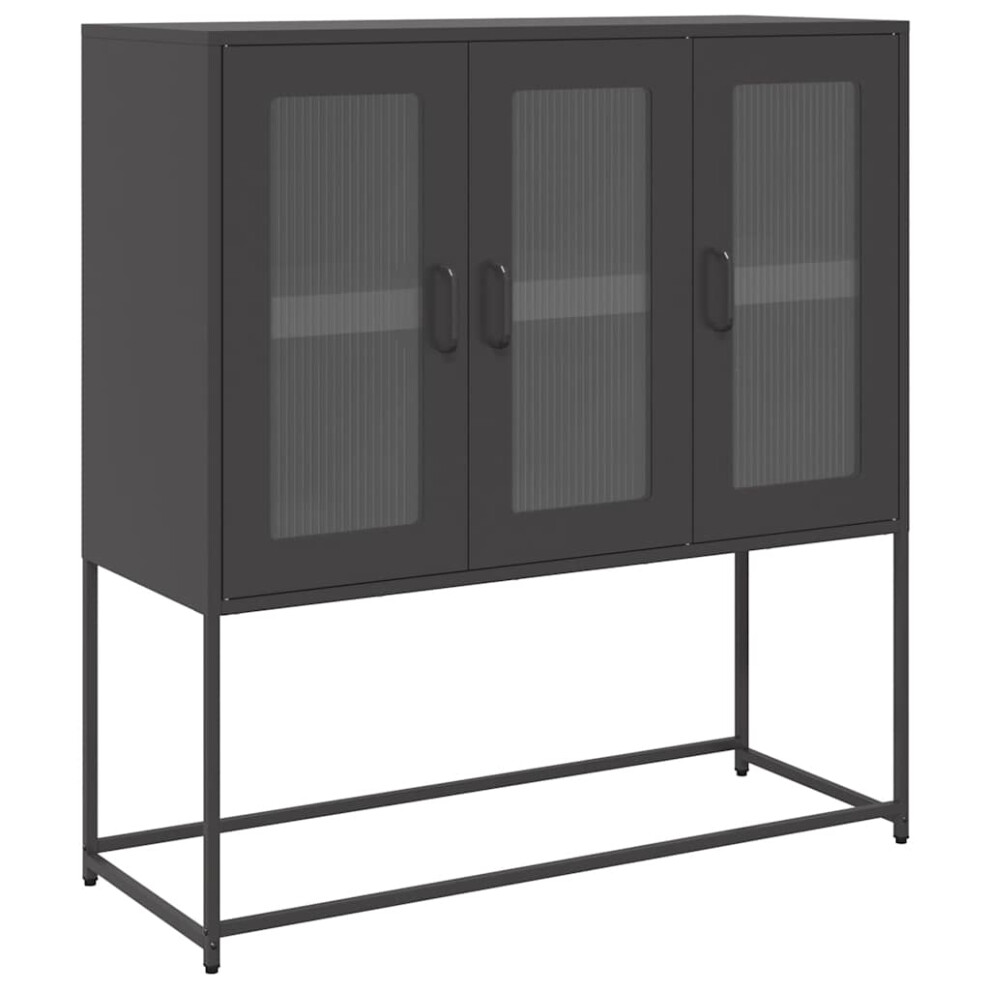 (black) vidaXL Sideboard Black 100.5x39x107 Cm Cold-rolled Steel Storage Cabinet