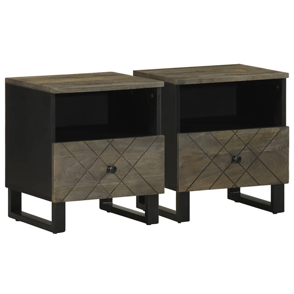 Vidaxl (2 Pcs) Bedside Cabinet 40X33x46 Cm Solid Wood Mango Bedside Table Black Size 2